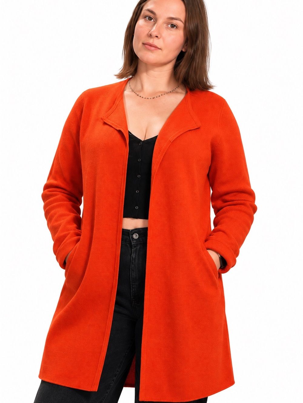 J.Crew Orange Long Open Front Cardigan Sweater Coat 100% Cotton S